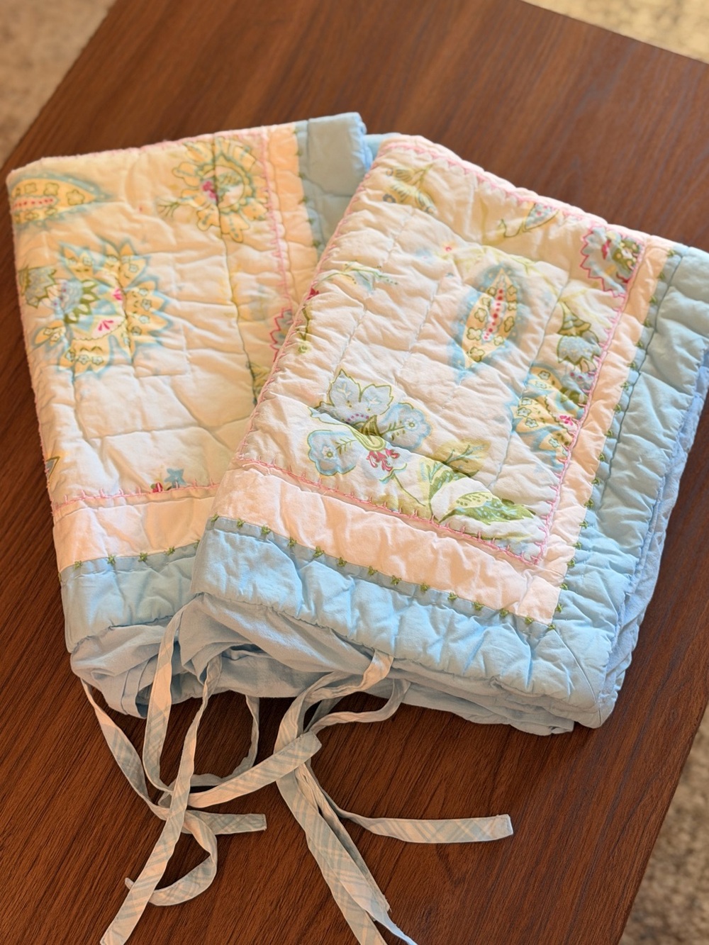 Set of 2 VTG Pottery Barn Kids Floral Quilted Pillow Shams 2006 Blue Standard